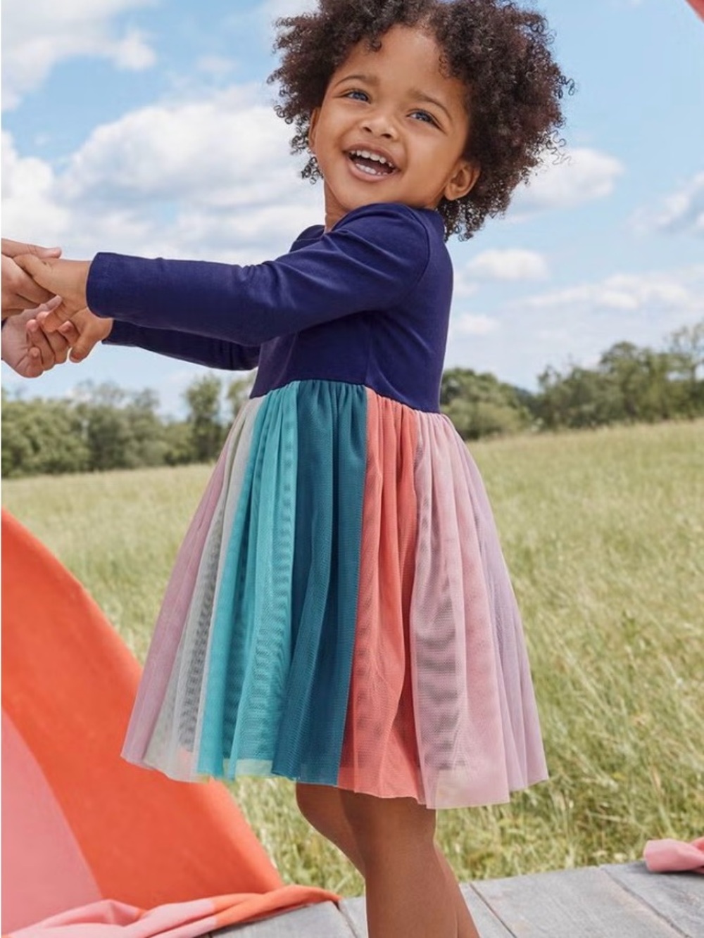 Hanna Andersson Navy Long-Sleeve Rainbow Tulle Skirt Dress